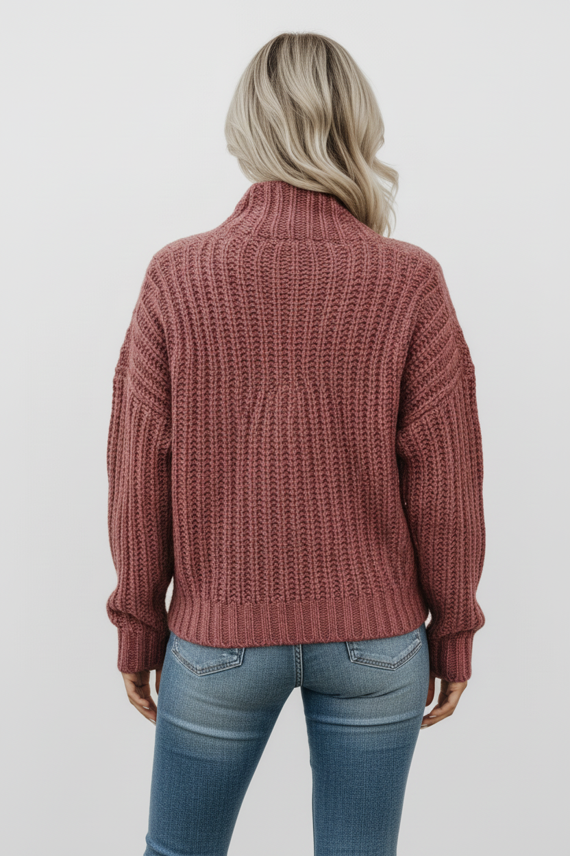 Sweter oversize z dzianiny o grubym splocie z półgolfem i długimi rękawami