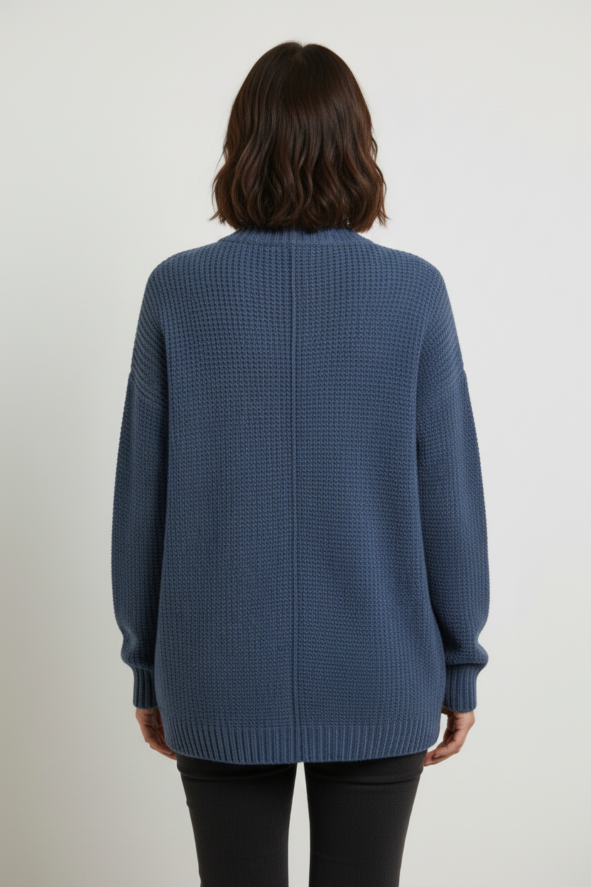 Dzianinowy kardigan zapinany na zamek z okrągłym dekoltem i kieszeniami