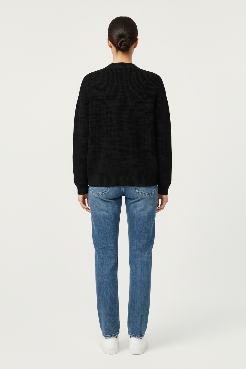 Dzianinowy kardigan zapinany na zamek z okrągłym dekoltem i kieszeniami