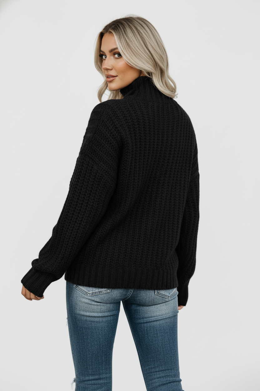 Sweter oversize z dzianiny o grubym splocie z półgolfem i długimi rękawami